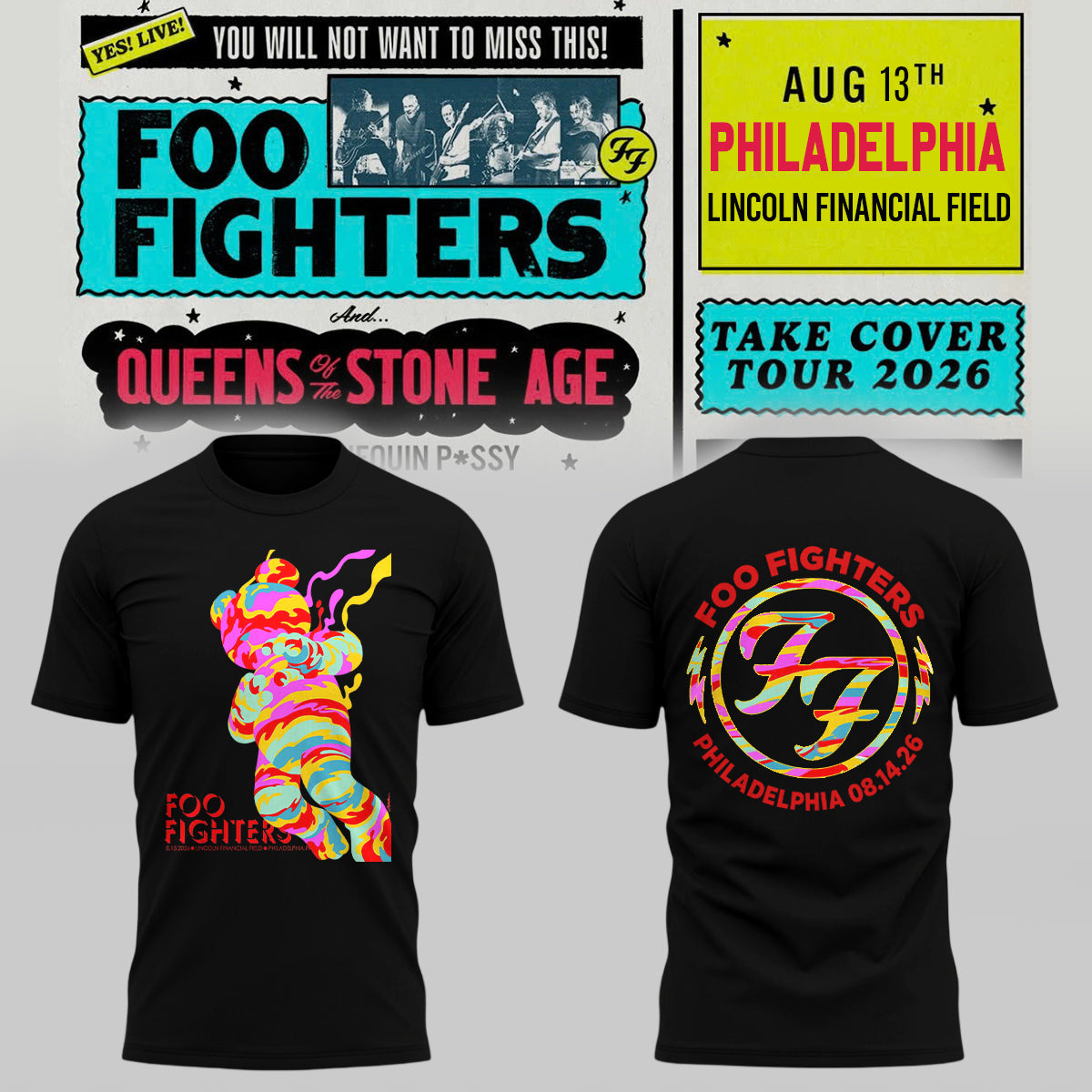 Limited Edition Foo Fighters “Take Cover Tour 2026” Lincoln Financial Field, Philadelphia,PA T-Shirts
