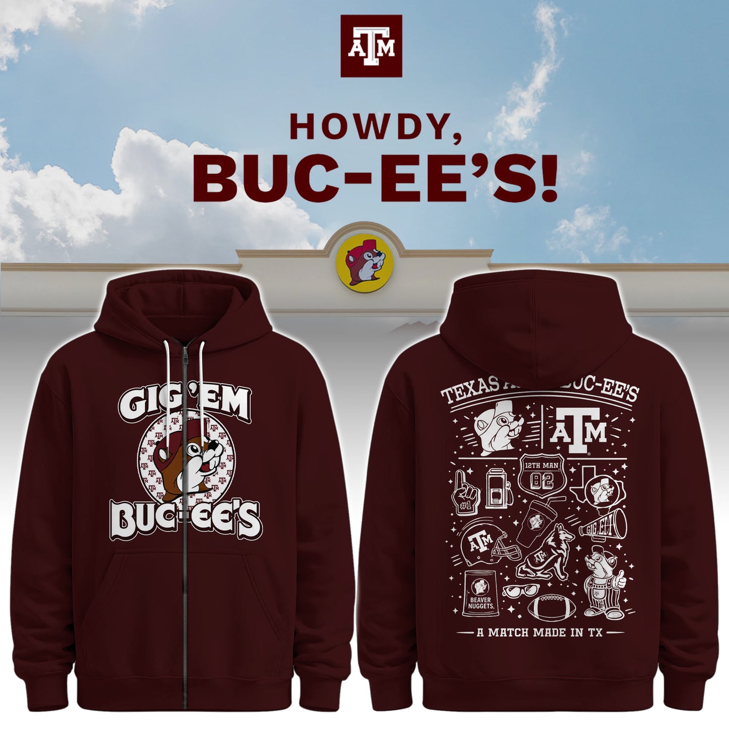 Texas A&M x Buc-ee’s Howdy Zip Hoodie