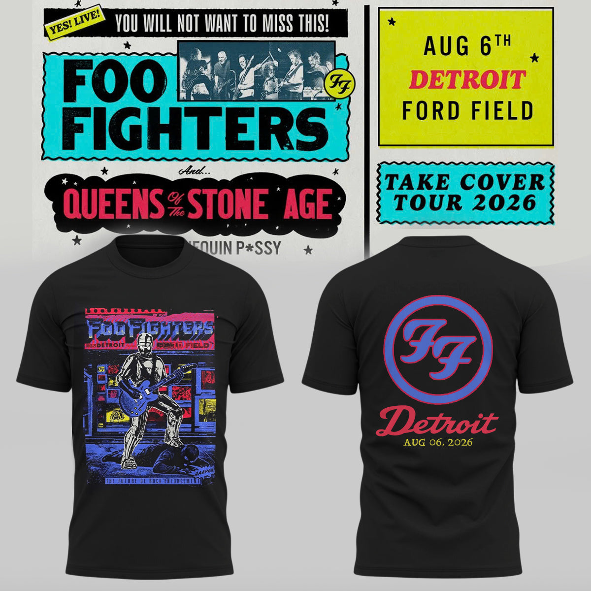 Foo Fighters Take Cover Tour 2026 Detroit MI T-Shirt
