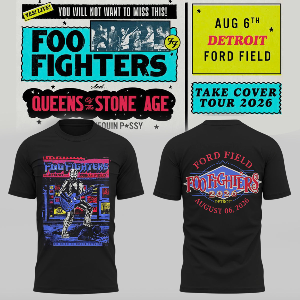 Foo Fighters Take Cover Tour 2026 Detroit MI T-Shirt