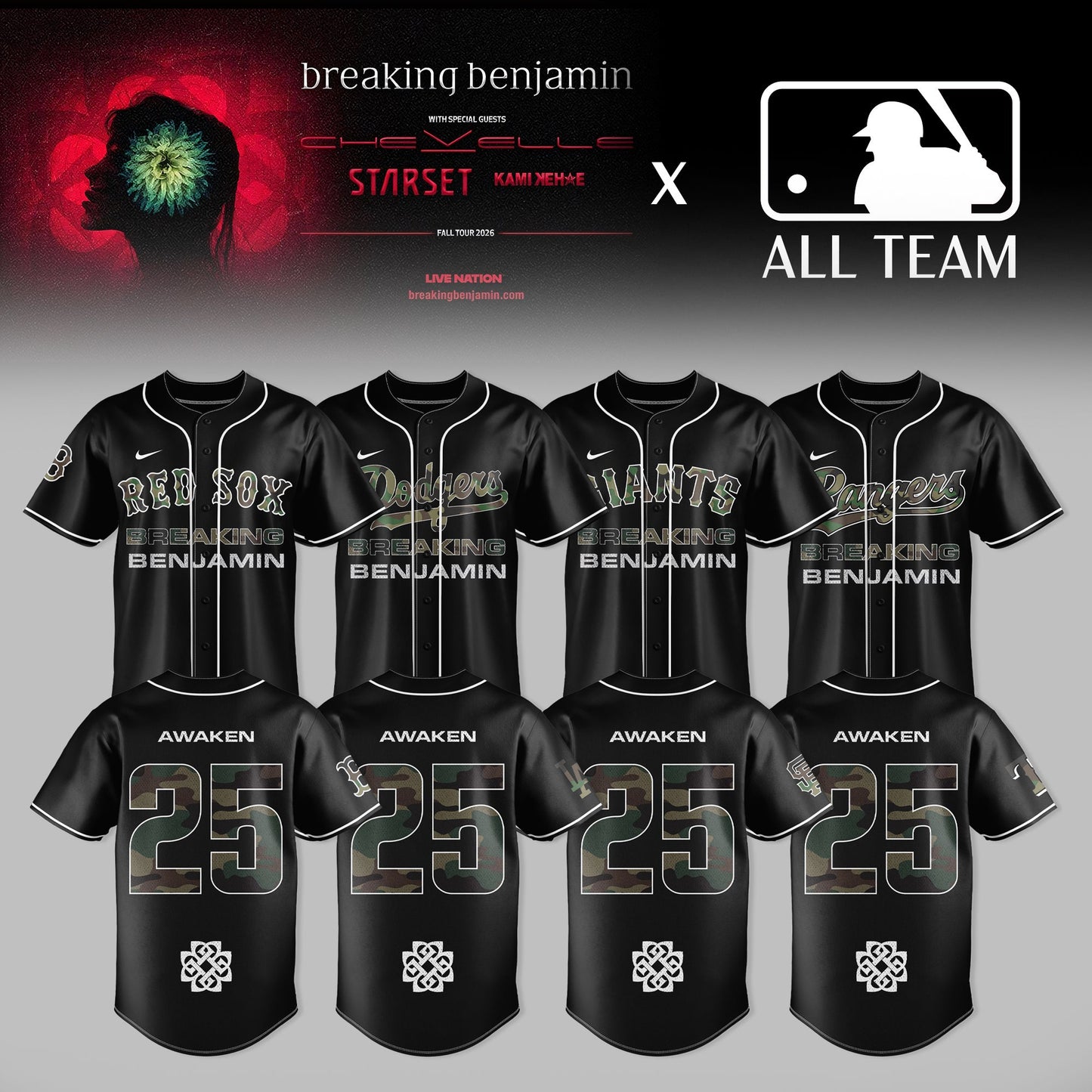 Breaking Benjamin American Tour 2026 Premium 3D Baseball Jersey V4