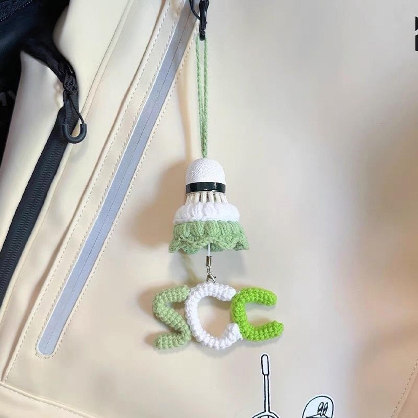 Handmade Crochet Custom Name Letter Badminton Shuttlecock Keychain, Personalized Yarn Knitted Bag Charm Gift