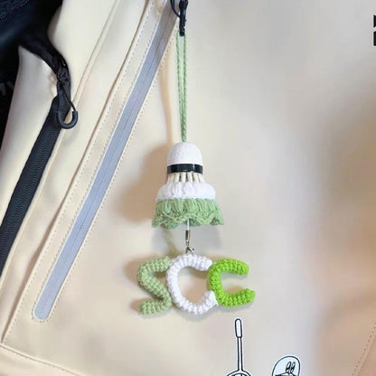 Handmade Crochet Custom Name Letter Badminton Shuttlecock Keychain, Personalized Yarn Knitted Bag Charm Gift