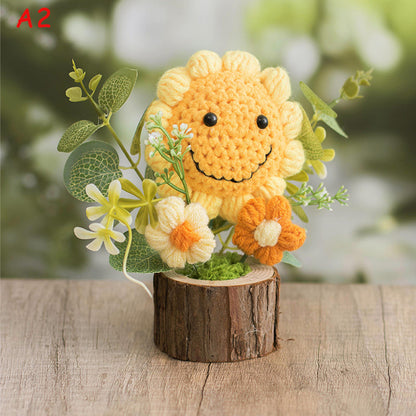Handmade Crochet Flower Pot Decor, Knitted Faux Floral Arrangement, Cozy Home Table Centerpiece