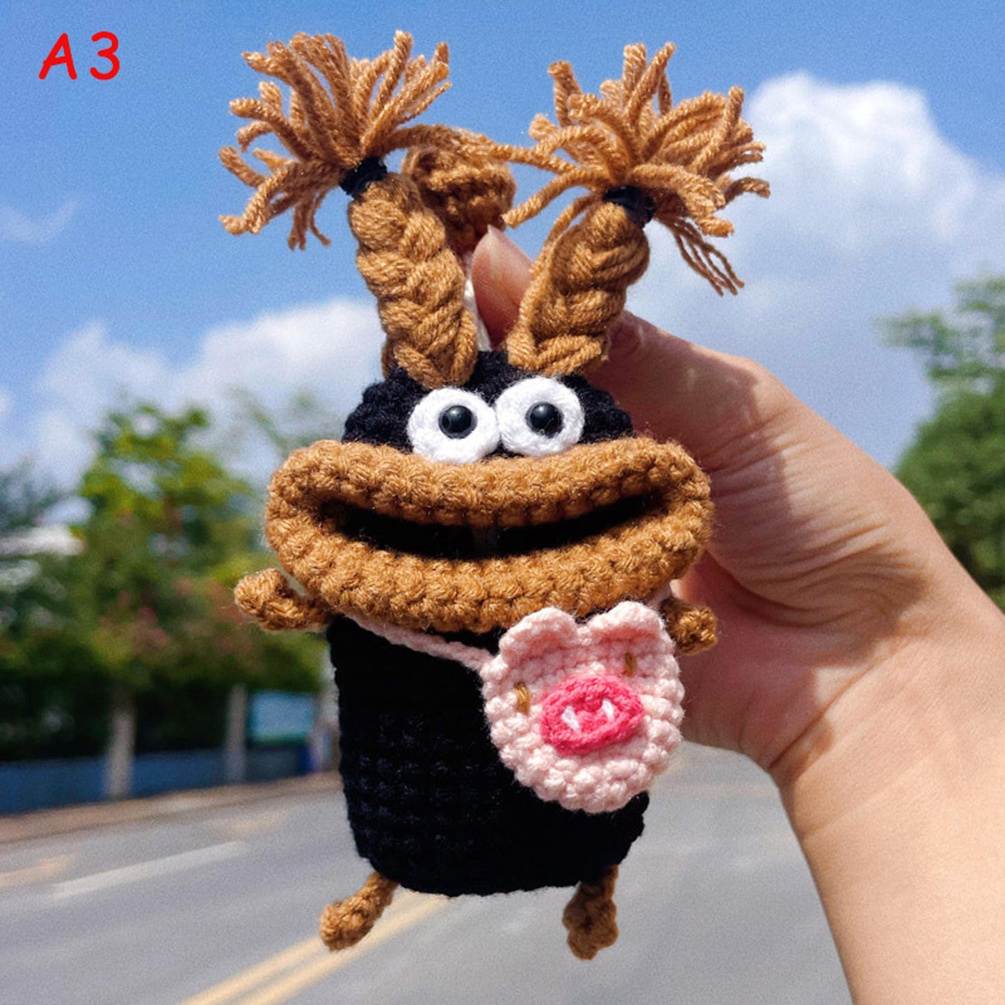Handmade Crochet Cute Sausage Mouth Car Key Cover, Kawaii Knitted Key Protector, Bag Charm Keychain, Phone Charm Gift