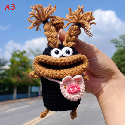 Handmade Crochet Cute Sausage Mouth Car Key Cover, Kawaii Knitted Key Protector, Bag Charm Keychain, Phone Charm Gift