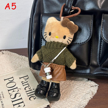 Handmade Knitted Plush Cat Keychain,  Cute Kt Stuffed Animal Bag Charm, Phone Charm, Kawaii Cat Keyring, Gift for Cat Lovers