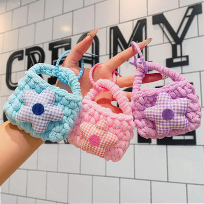 Handmade Crochet Mini Coin Purse, Cute Flower Knit Wallet, Kids Small Pouch, Bluetooth Earbuds Case, Keychain Bag Charm Gift