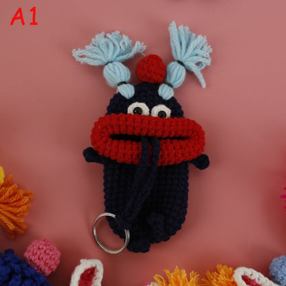 Handmade Crochet Funny Sausage Lips Key Holder,Drawstring style, Cute Yarn Car Key Case, Keychain Bag Charm Phone Pendant Gift