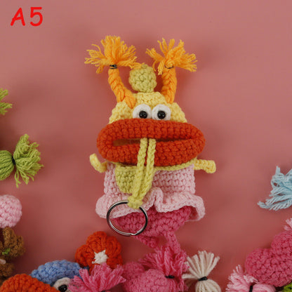 Handmade Crochet Funny Sausage Lips Key Holder,Drawstring style, Cute Yarn Car Key Case, Keychain Bag Charm Phone Pendant Gift