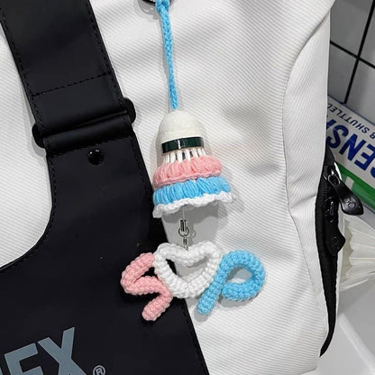 Handmade Crochet Custom Name Letter Badminton Shuttlecock Keychain, Personalized Yarn Knitted Bag Charm Gift
