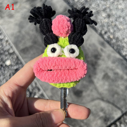 Handmade Crochet Funny Big Mouth Sausage Key Cover, Cute Ugly Kawaii Key Holder, Yarn Knitted Keychain Bag Charm Phone Charm Gift