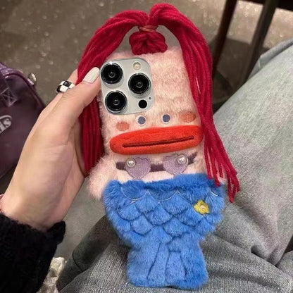 Handmade Plush Mermaid iPhone Case,Cute Sausage Lips Design,For All iPhone Models, DIY Braided Hairstyle Phone Case, iPhone 17 Pro Max