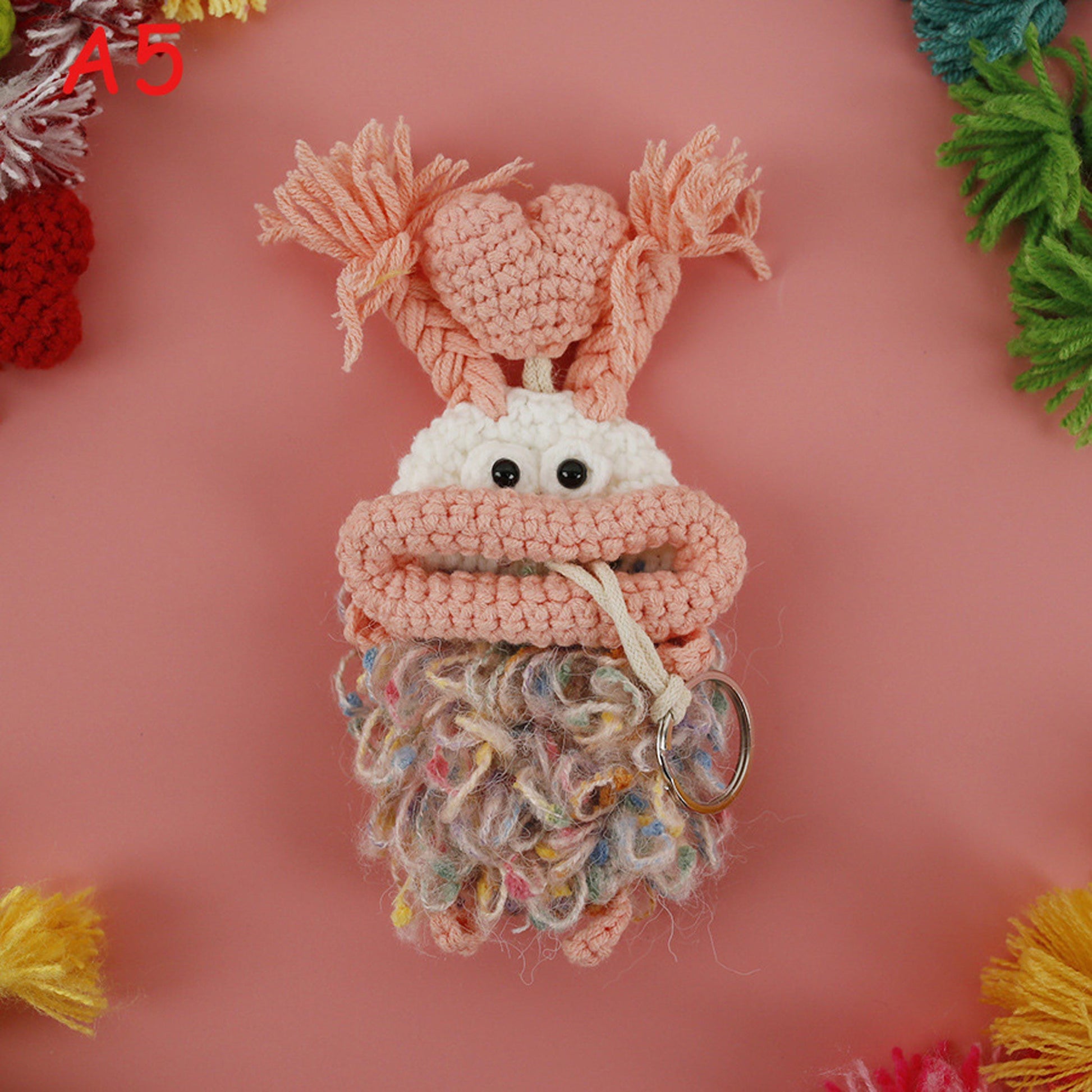 Handmade Crochet Sausage Lips Key Pouch, Knitted Key Holder Case, Cute Big Mouth Girl,Yarn Key Protector, Bag Charm, Funny Keychain Gift