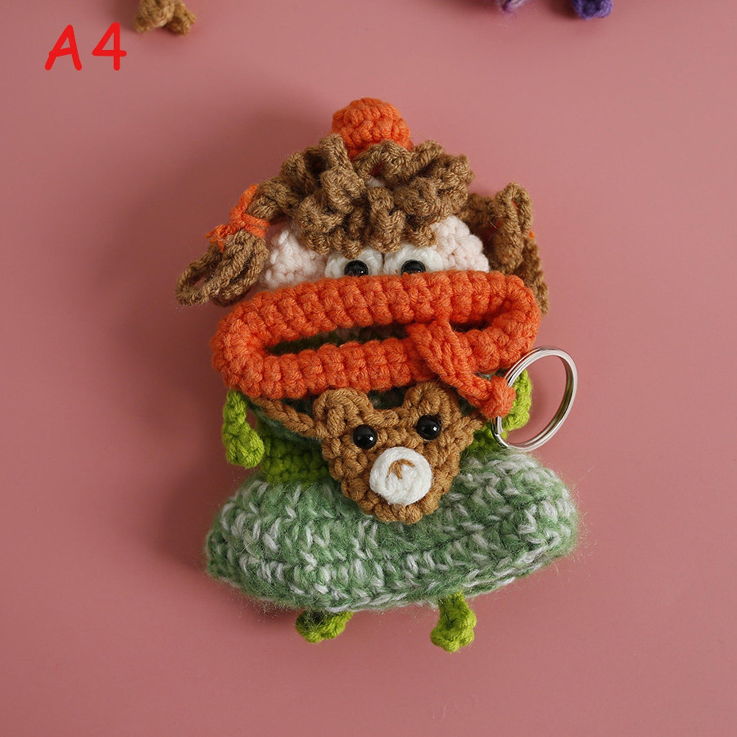 Handmade Crochet Big Lips Car Key Cover, Cute Flower Dress Girl Drawstring Key Holder, Knitted Key Protector Pouch, Bag Charm Keychain