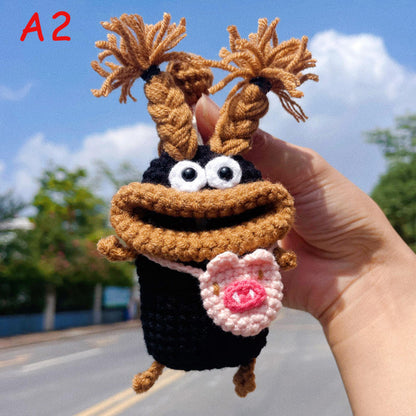 Handmade Crochet Car Key Holder Cute Cartoon Key Cover,Knitted Sausage Mouth Key Pouch,Funny Amigurumi Key Case, Car Key Protector Bag Charm