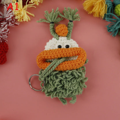 Handmade Knitted Sausage Lips Car Key Cover, Crochet Yarn Key Protector, Cute Big Mouth Girl Bag Charm, Handwoven Key Holder, Gift for Her
