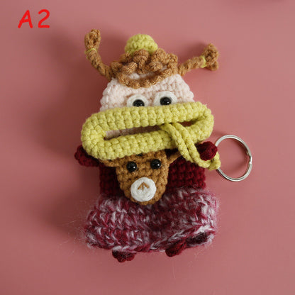Handmade Crochet Big Lips Car Key Cover, Cute Flower Dress Girl Drawstring Key Holder, Knitted Key Protector Pouch, Bag Charm Keychain