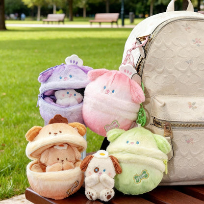 Cute Bunny Plush Keychain, Puppy & Kitty Stuffed Toy Bag Charm, Kawaii Animal Plush Key Ring, Backpack Pendant Set, Cute Plush Doll Keychain