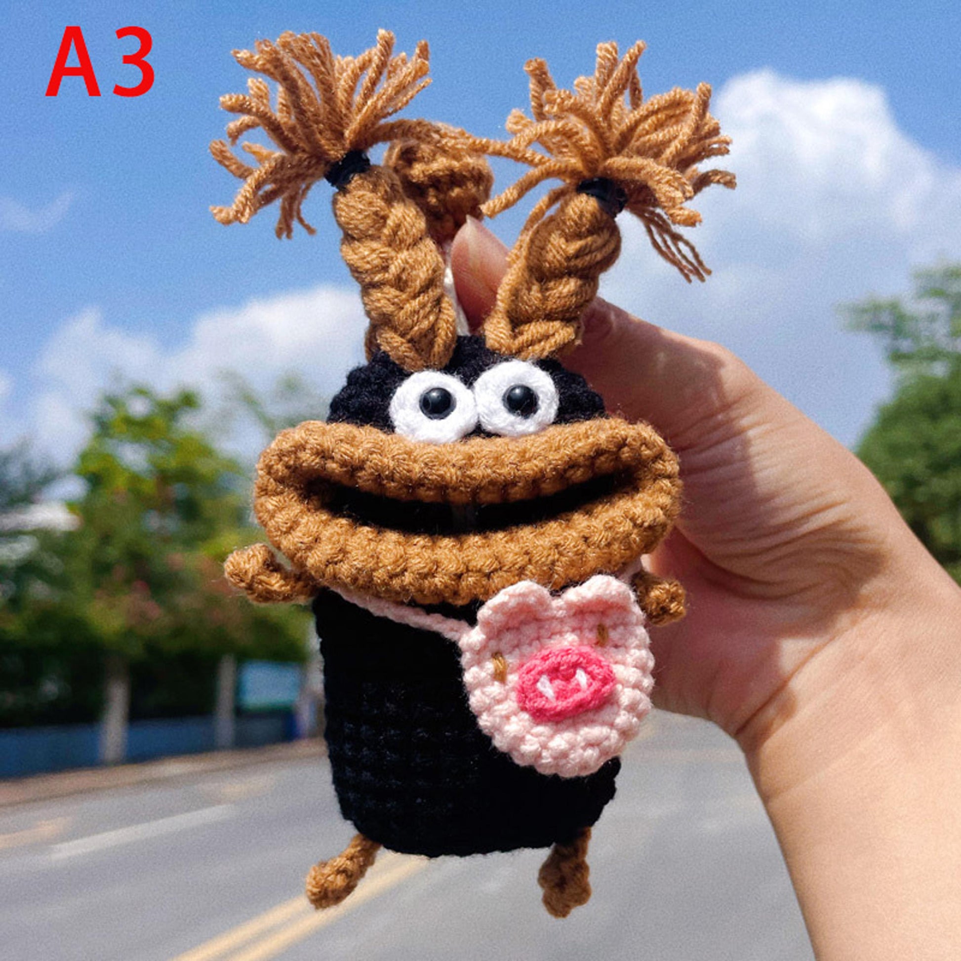 Hand Crochet Cartoon Sausage Lips Car Key Cover, Cute Ugly Bag Charm, Cute Knitted Key Protector,Funny Keychain Bag Charm Gift for Her Him