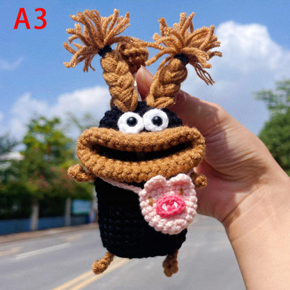 Hand Crochet Cartoon Sausage Lips Car Key Cover, Cute Ugly Bag Charm, Cute Knitted Key Protector,Funny Keychain Bag Charm Gift for Her Him