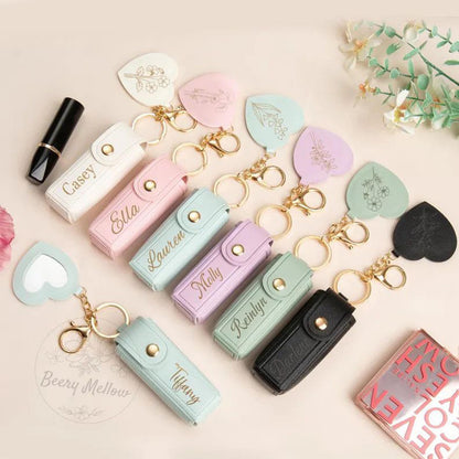 Personalized Name Lipstick Holder Keychain, Custom Makeup Organizer, Mini Lip Balm Case, Birthday Gift, Bridesmaid Party Favor Purse Charm