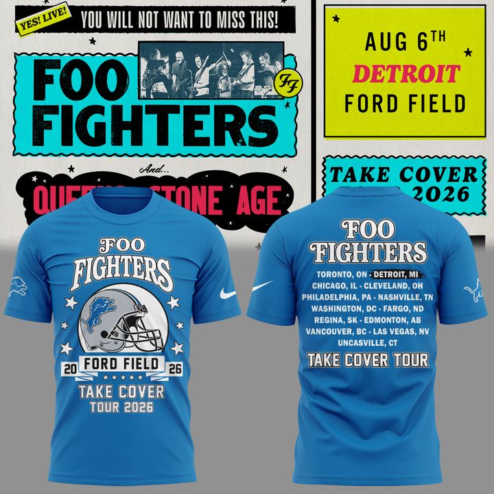 02. Newest Shirt Foo Fighters - Detroit, MI Event Newest Shirt - TAKE COVER TOUR 2026 T-Shirt