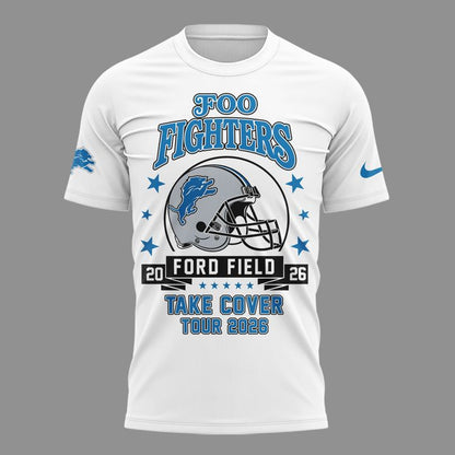 02.10. White Shirt Foo Fighters x Detroit Lions - TAKE COVER TOUR 2026 T-Shirt