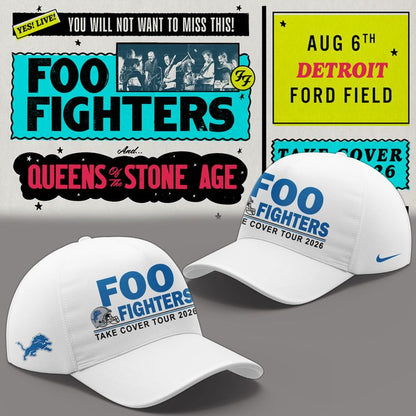 02.10. White Shirt Foo Fighters x Detroit Lions - TAKE COVER TOUR 2026 T-Shirt
