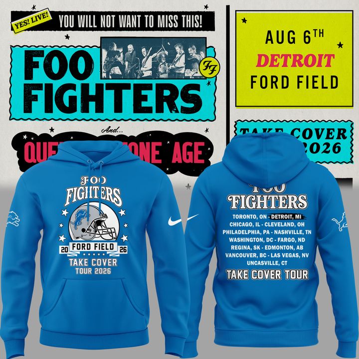 02.26. New Hoodie Foo Fighters x Detroit Lions - TAKE COVER TOUR 2026 Hoodie
