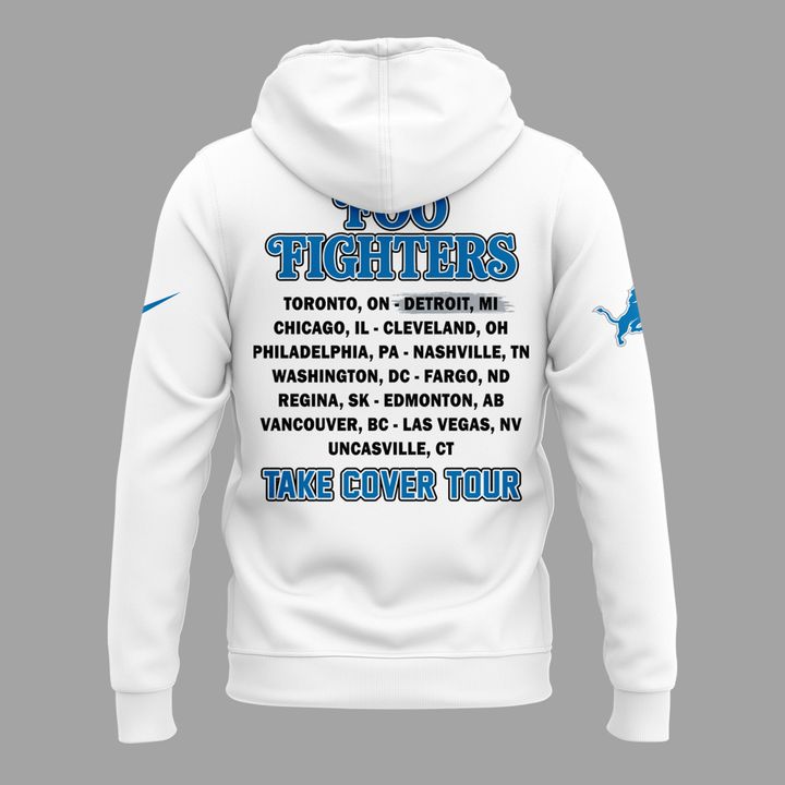 02.36. White Hoodie Foo Fighters x Detroit Lions - TAKE COVER TOUR 2026 Hoodie
