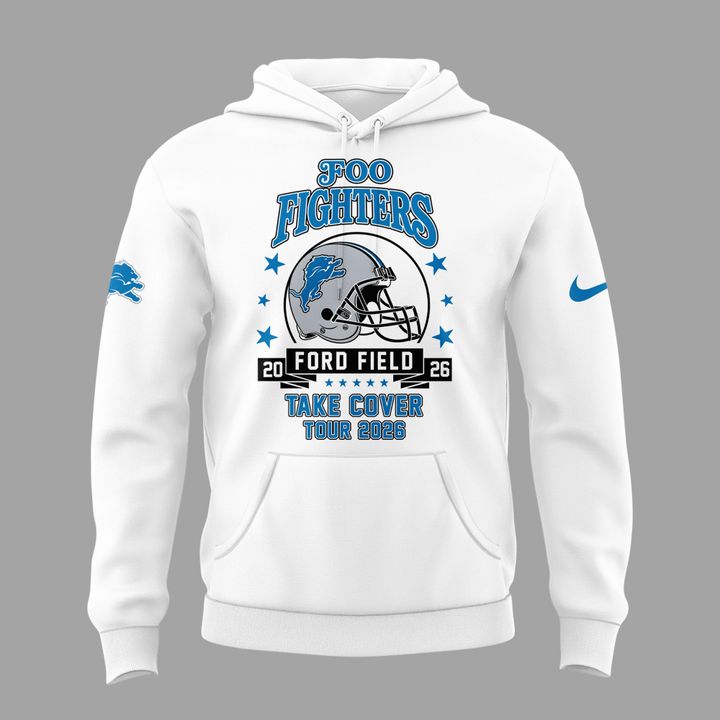 02.36. White Hoodie Foo Fighters x Detroit Lions - TAKE COVER TOUR 2026 Hoodie