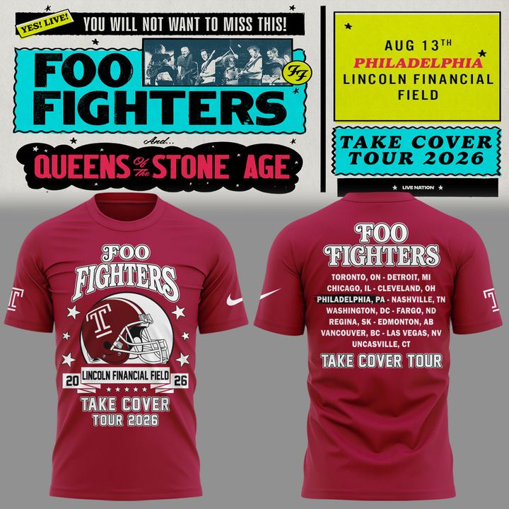 Newest Shirt Foo Fighters x Temple Football - Take Cover Tour 2026 T-Shirt