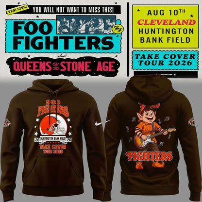 02.55. Perfect Hoodie Foo Fighters x Cleveland Browns Mascots - Take Cover Tour 2026 Hoodie