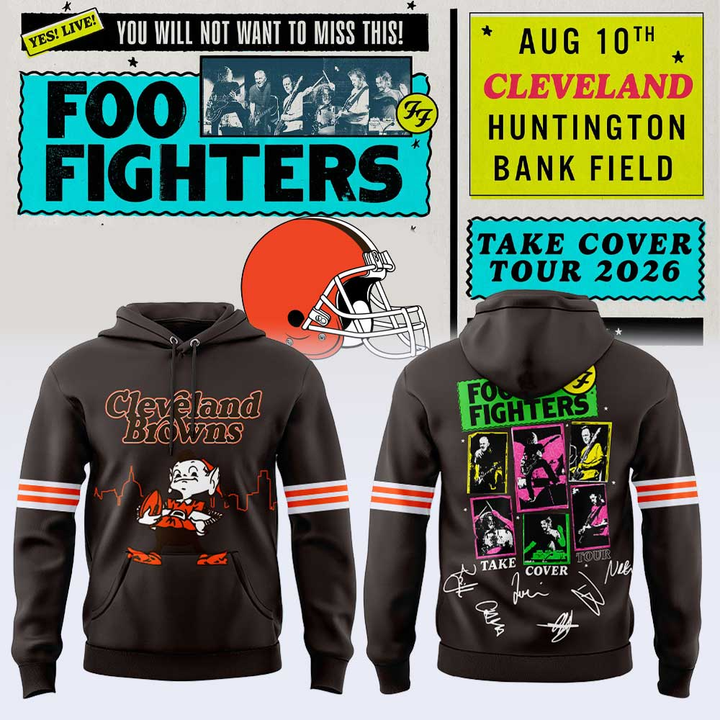 02.71. Special Foo Fighters x Cleveland Browns Mascots - Take Cover Tour 2026 Hoodie