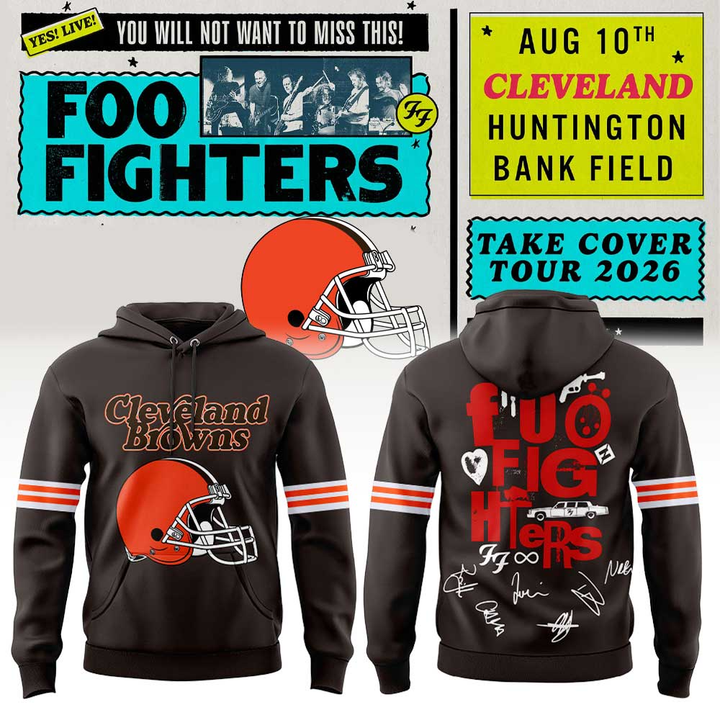 02.78. Exclusive Hoodie Cleveland Browns x Foo Fighters - Take Cover Tour 2026 Hoodie