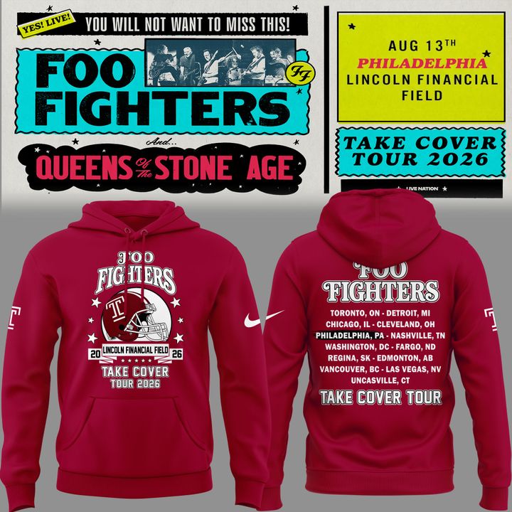 Special 2026 Foo Fighters x Temple Football - Take Cover Tour 2026 Hoodie